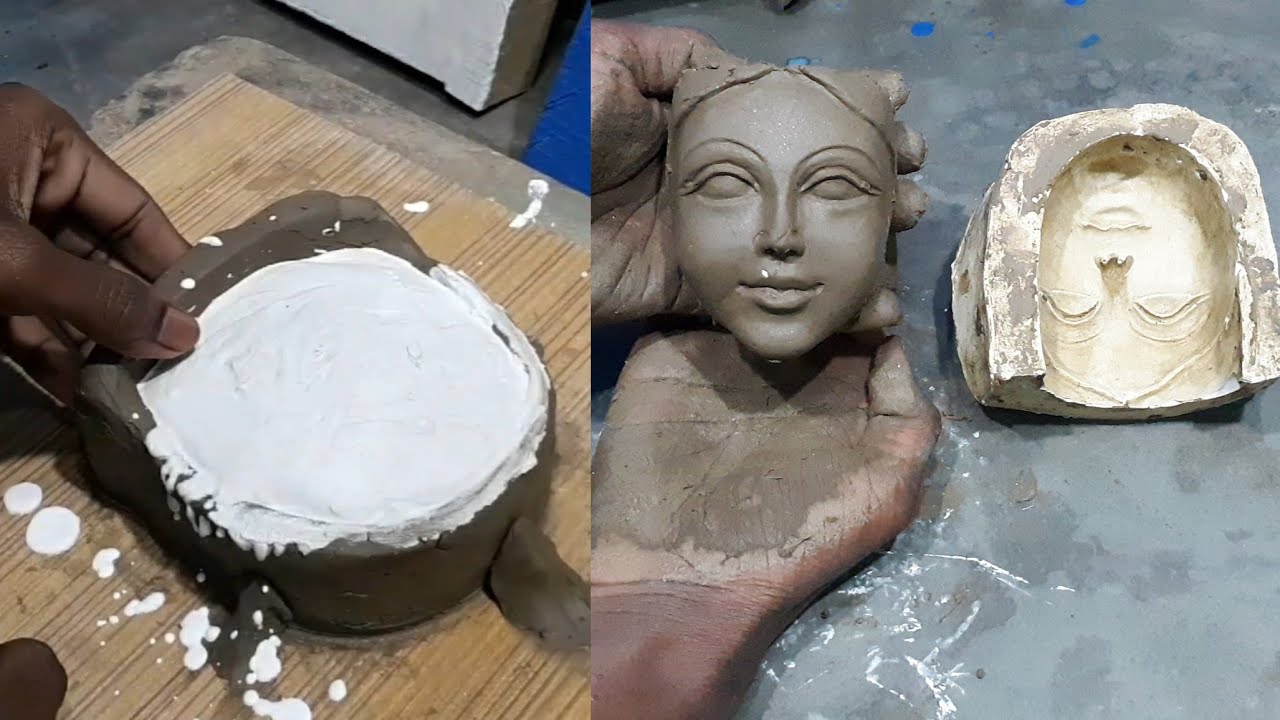 how to mold a clay face molding with plaster || saraswati ka face kaise plaster dice kare