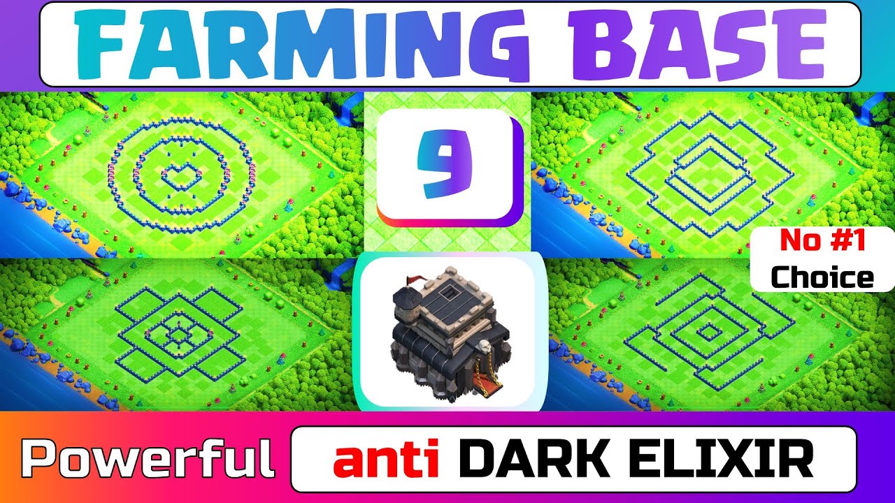 COC th9 farming base with copy link 2022 !! Best Town Hall 9 Farm Base anti Dark Elixir