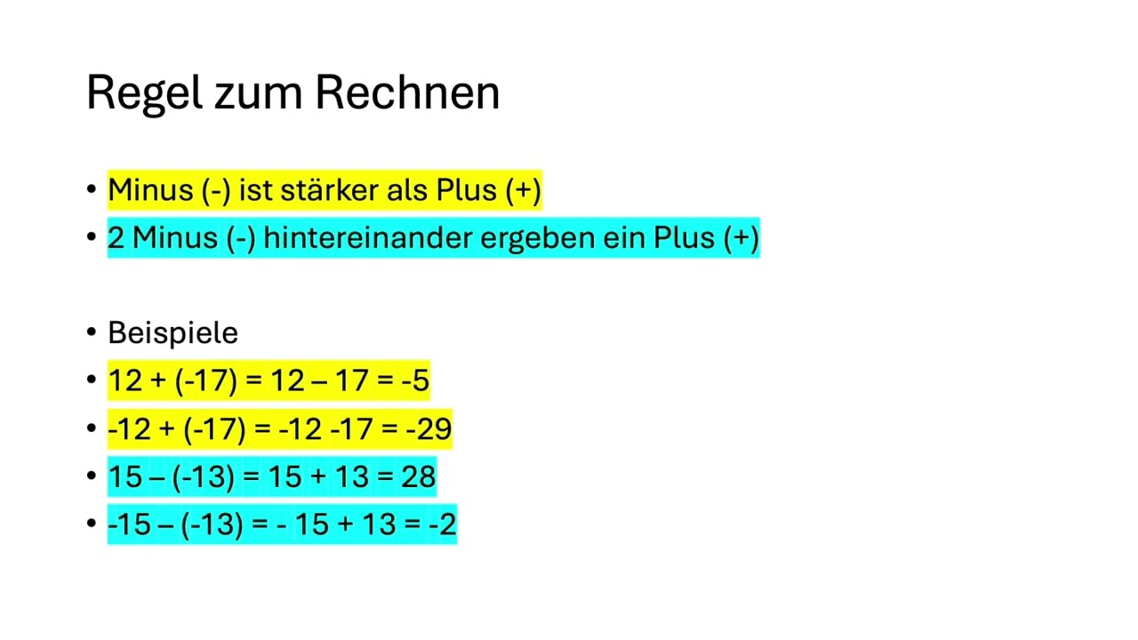 Rechnen mit negativen Zahlen