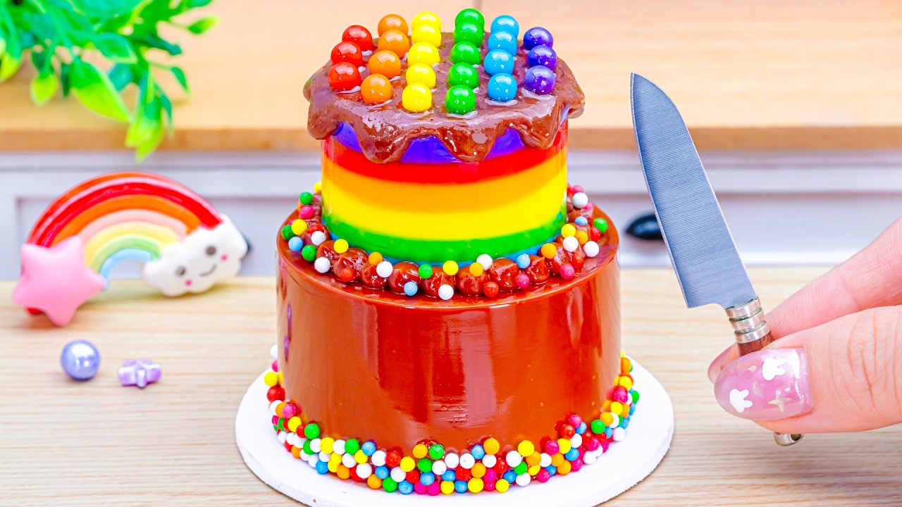 Mini Rainbow Cake Recipe With Chocolate 🌈 Amazing Rainbow Cake Decorating and DIY