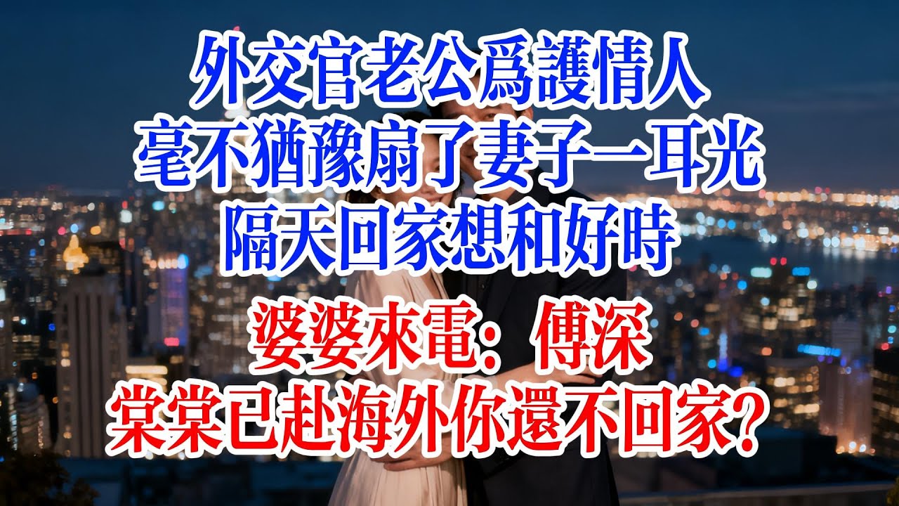 外交官老公為護情人，毫不猶豫扇了妻子一巴掌，隔天回家想和好時，婆婆來電：傅深，棠棠已赴海外你還不回家？