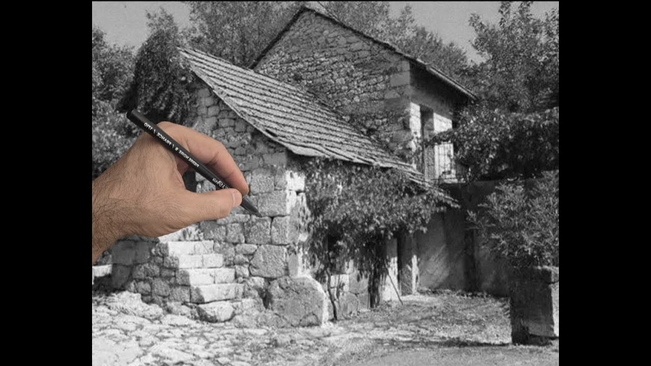 Easy Conté Drawing: Old Stone House