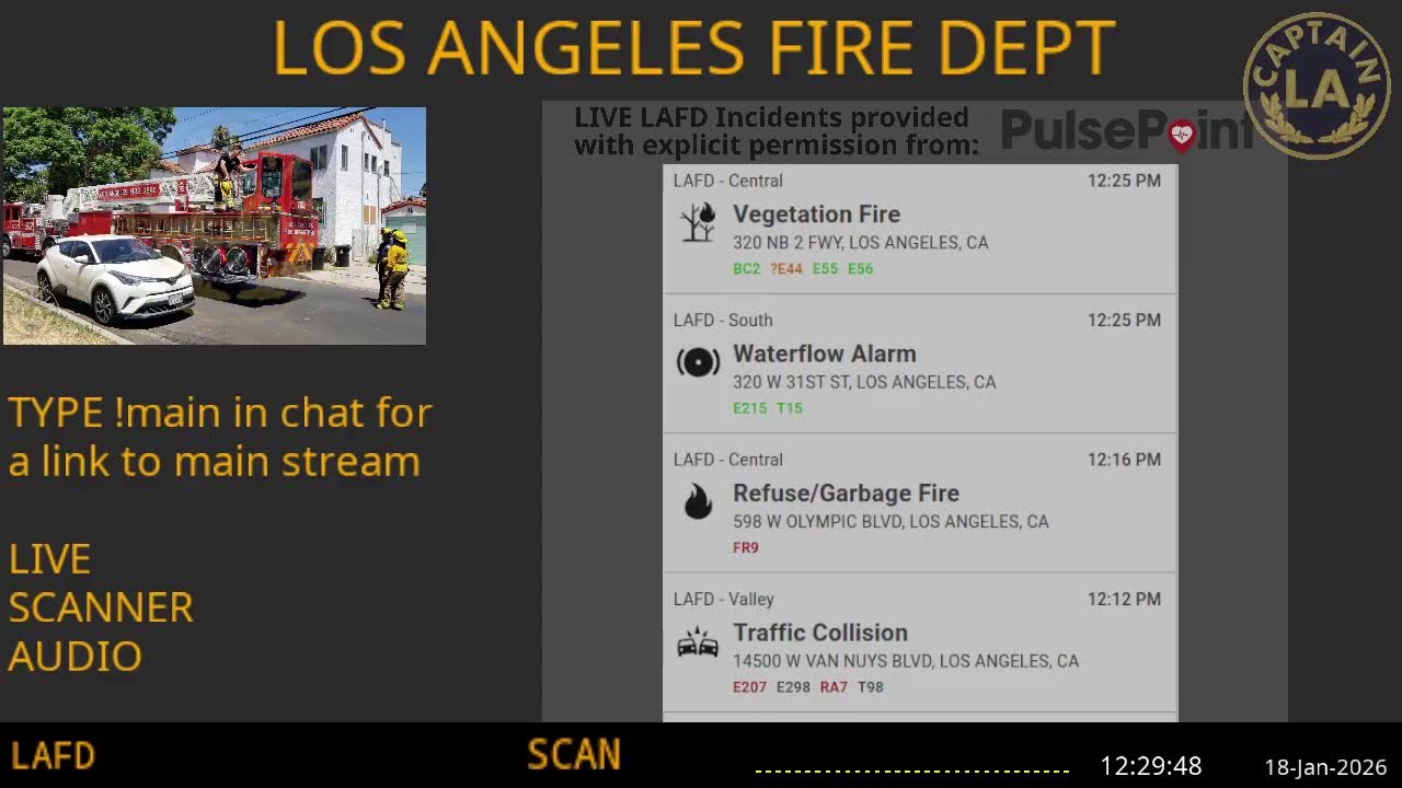 18-Jan-2026 // LAFD Los Angeles Fire Department SCANNER Radio ARCHIVE // FIRE & EMS // LA CAPTAIN