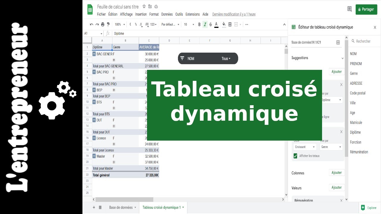 Créer un tableau croisé dynamique sur Google Sheets