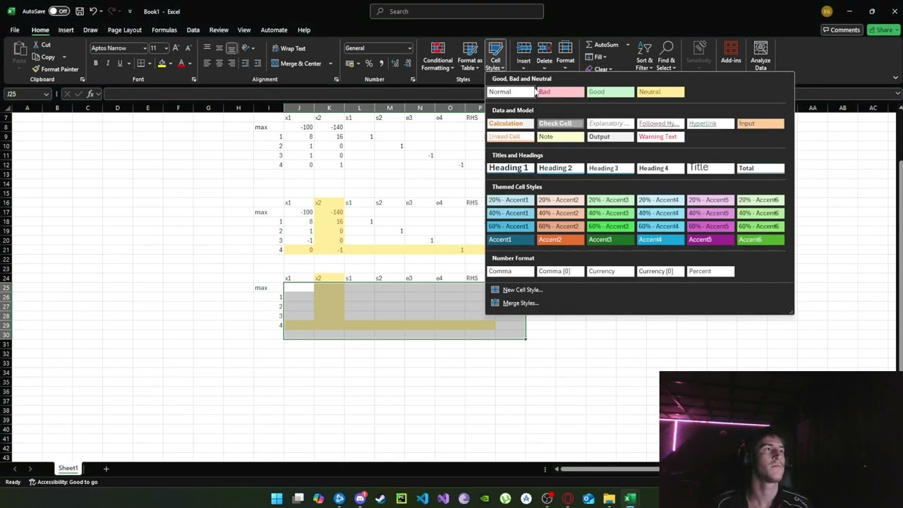 Dual Simplex in Excel/ Fastest way to do simplex tables