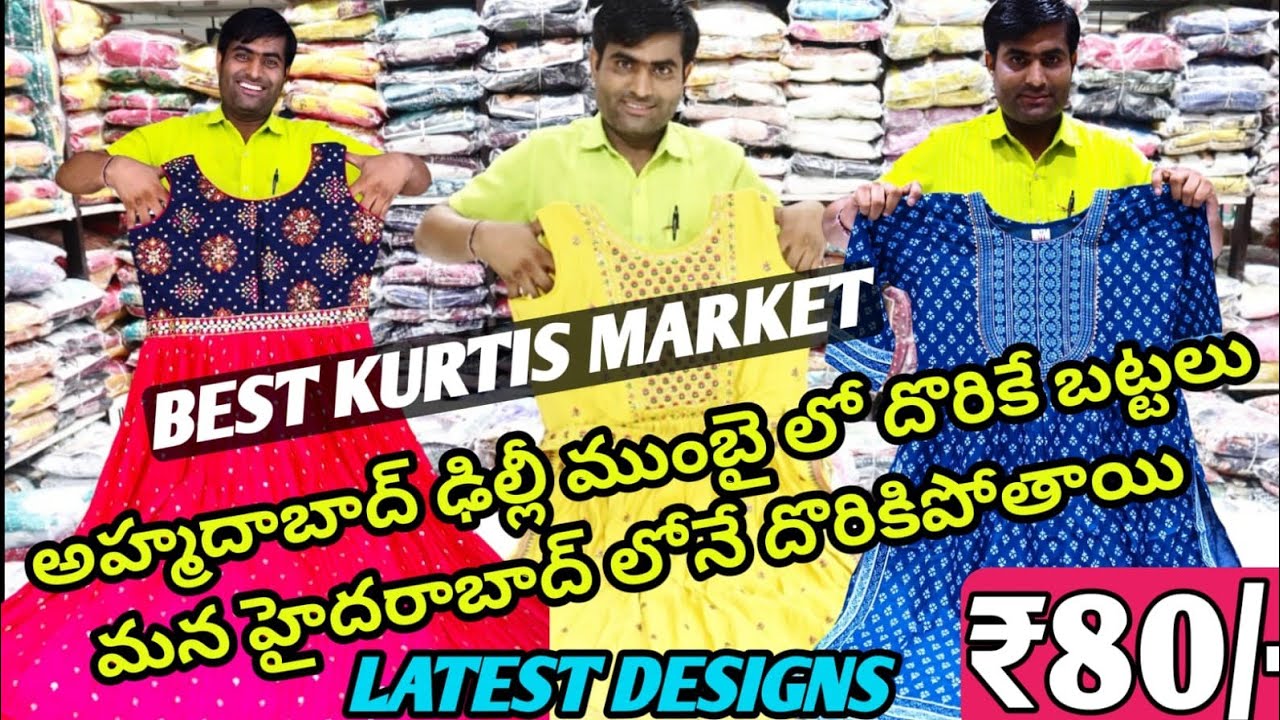 Wholesale kurtis market in hyderabad/designer fancy kurtis @₹80 | western tops and jeans