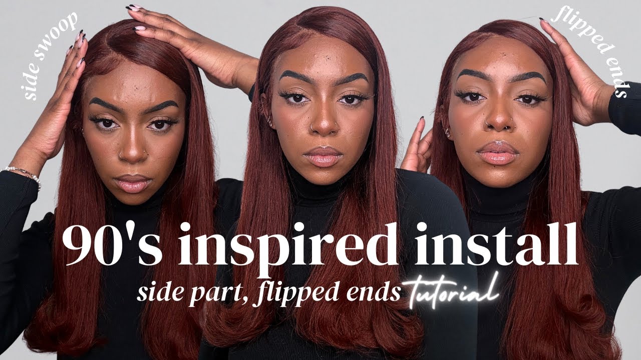 90's Inspired Side Part Flipped Ends Tutorial ft. Nadula Hair | Red Wig Install l