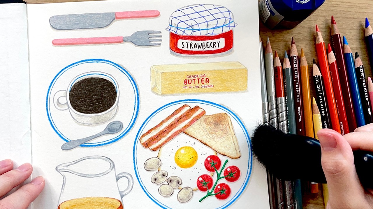 Draw with Me | Brunch Food Illustration | Colored Pencil Relaxing Art
