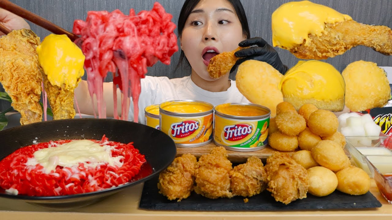 MUKBANG) 치즈볼+연유, 황금올리브 치킨+치즈소스, 치토스 맥앤치즈까지! 치즈🧀 먹방 Cheese balls, mac n cheese, fried chicken asmr