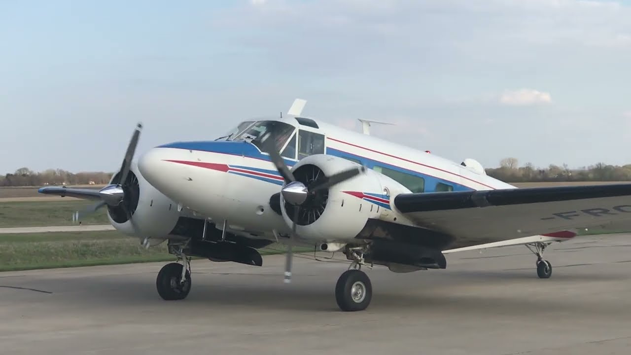 A Magnificent Twin Beech roars to life at Morris Municipal Airport