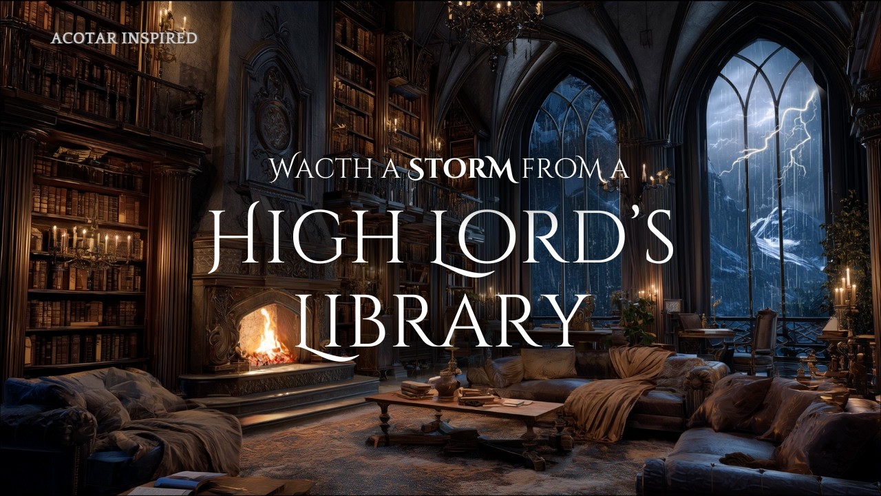 Stormy Night in a High Lord&rsquo;s Library | Fireplace & Thunderstorm Sounds | Night Court Ambience