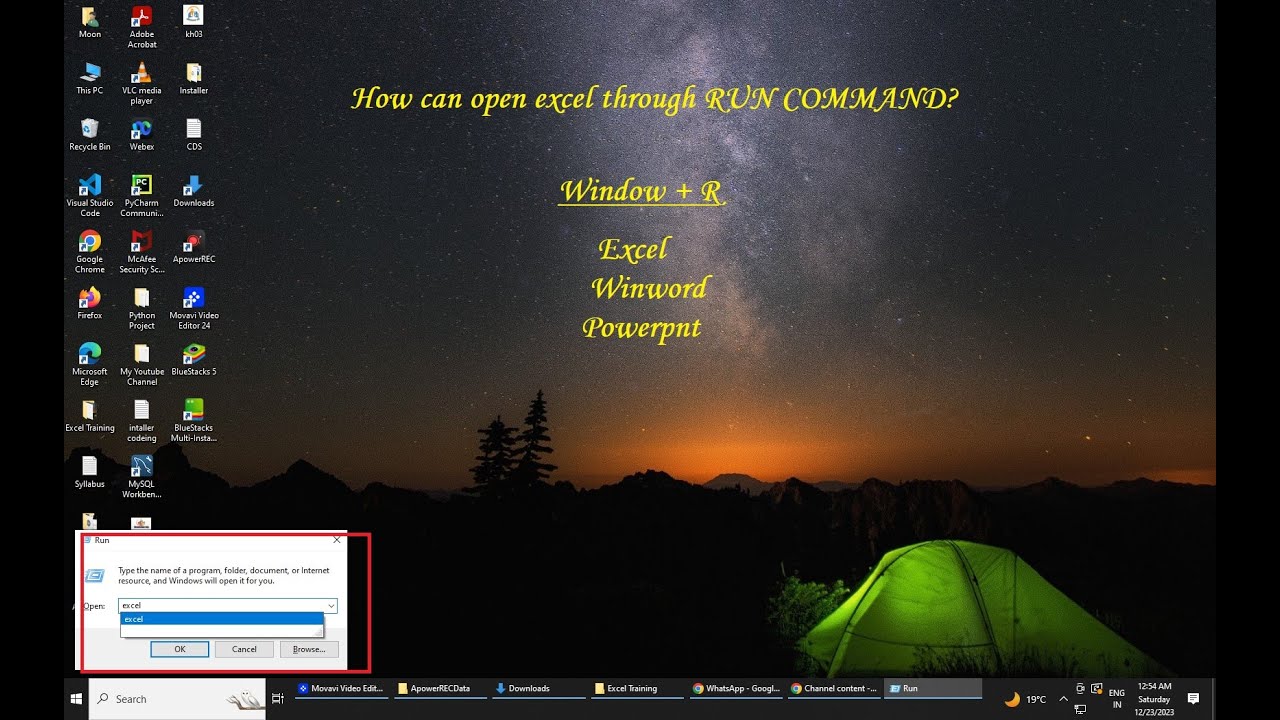Excel/Ms word/powerpoint open through run command