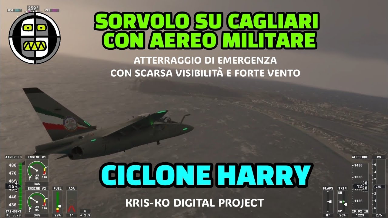 FLIGHT SIMULATOR - SORVOLO SULLA CITTA DI CAGLIARI DURANTE IL CICLONE HARRY