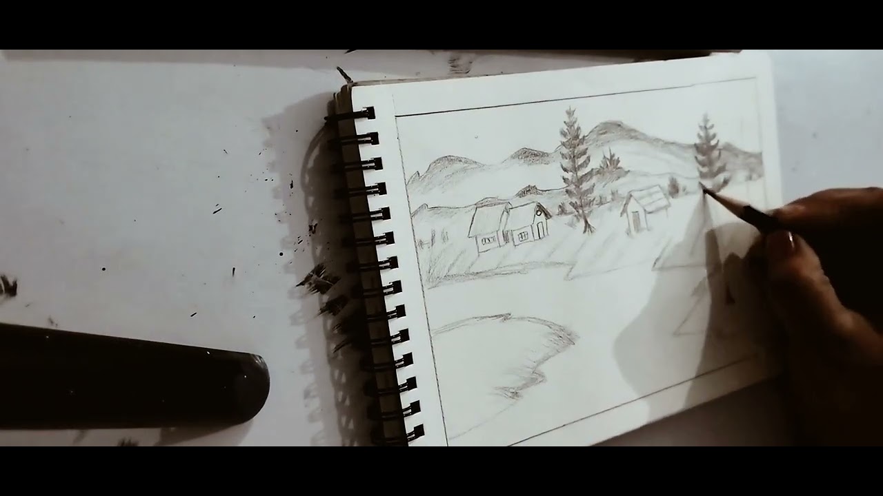 Nature & Village Art |Full Step by Step Drawing Tutorial#NatureArt#PencilDrawing#SceneryArt#sbscribe