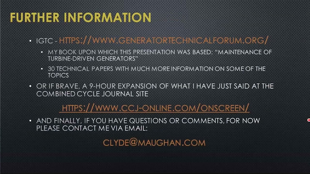 GENERATOR TRAINING, Part 9: Closing