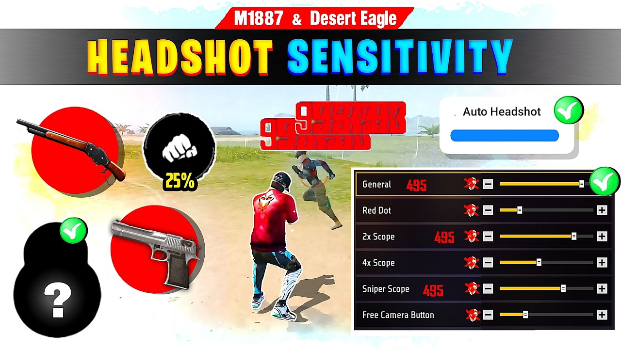 Чувствительность к выстрелам в голову в Desert Eagle и M1887 🔥 | Настройки хедшотов в Free Fire н...