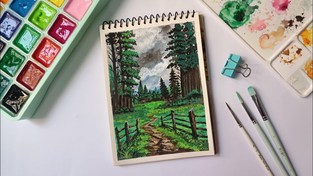 Paint With Me Forest with Himi Gouache Painting 🎨 Nawal Art