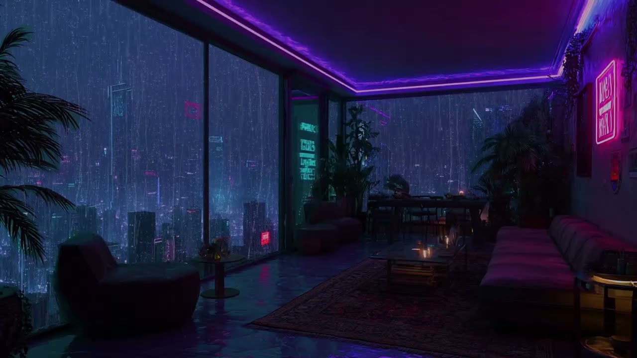 Shibuya Midnight Skyline – Lofi Rain in a Purple Penthouse for Deep Sleep & Study Ambience