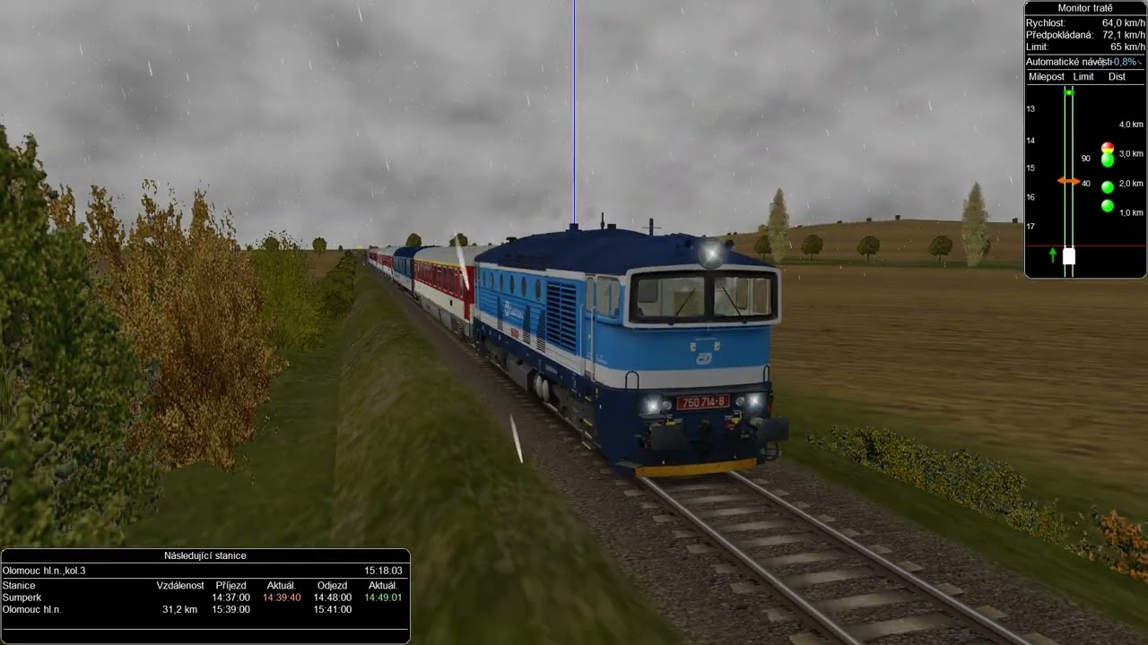 Openrails trať čr 310 odklon Ex 127 Ep3