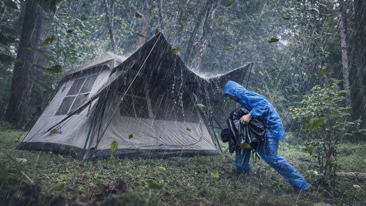 ☔ CAMPING IN THE HEAVY RAIN || ASMR RELAXING RAIN CAMPING IN FOREST