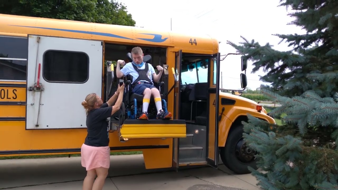 Sam home from school on the school bus w/ a lift 8.25.22 @onthatnote