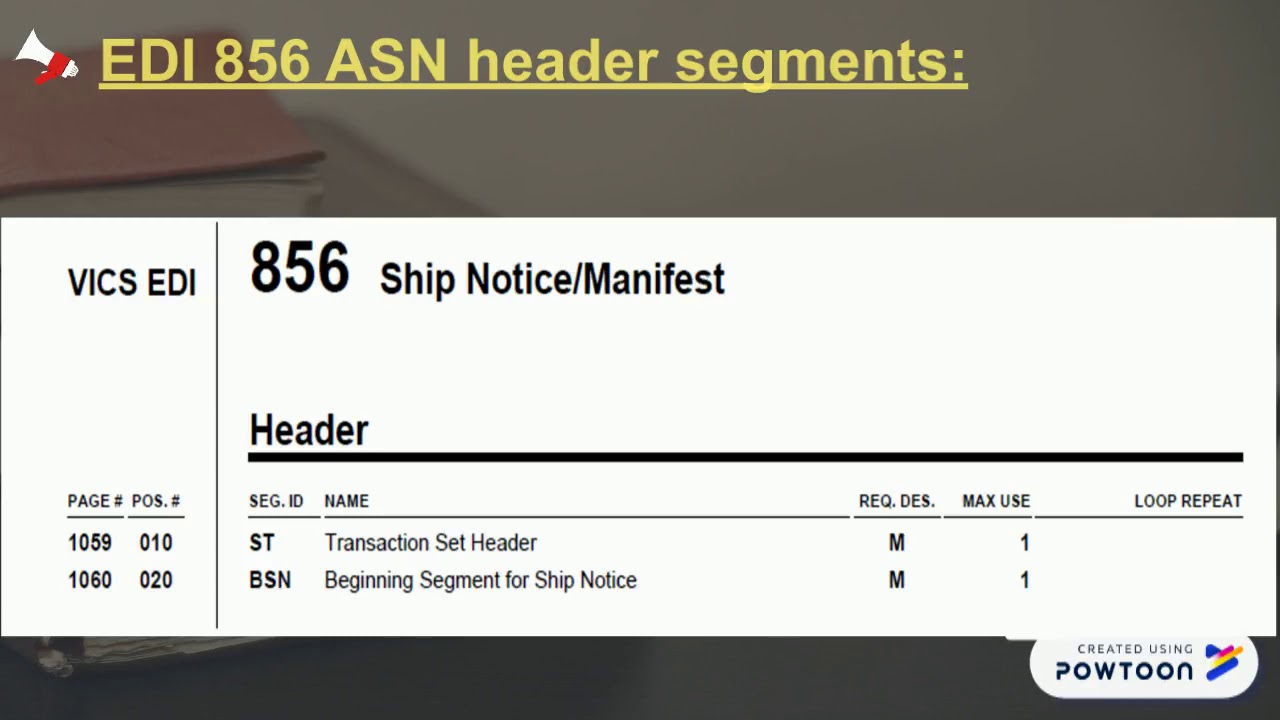What are the expected 856 Header segments