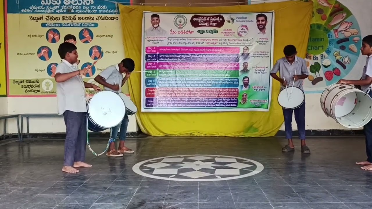 drums by A N M H School students, Gudivada.