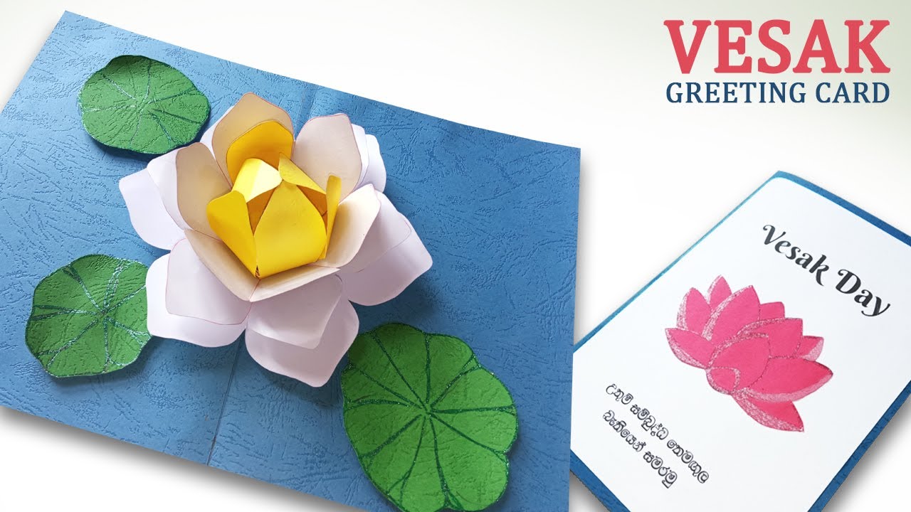 Vesak Card Design Idea 2021 | How to make an easy Vesak Greeting Card with 3D pop-up lotus flower