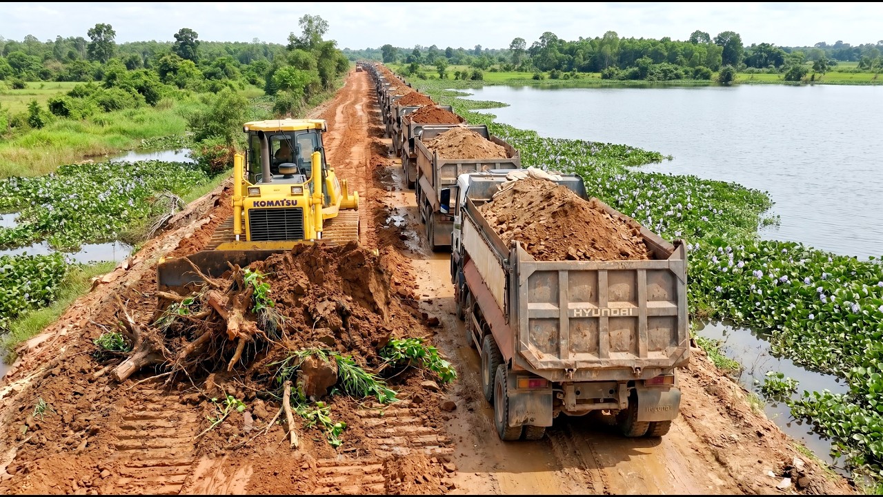 Base Clearing & Filling! Powerful Bulldozer Pushes Massive Soil as Dump Trucks Feed Nonstop