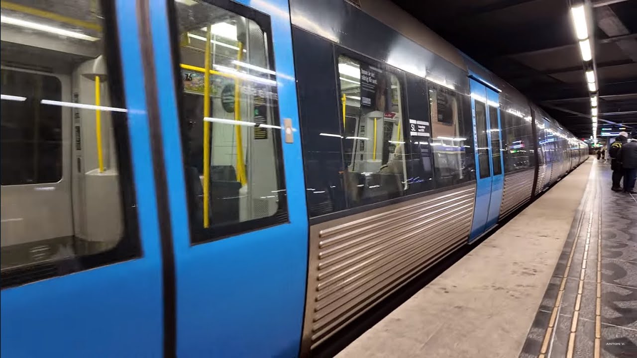Sweden, Stockholm, subway night ride from T-Centralen to Gamla stan