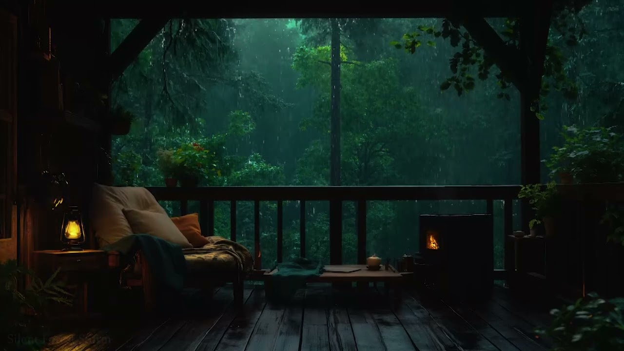 Rainy Forest Night with Thunder & Fire 🌧️ Calm Nature Sounds | Fall Asleep Quickly & Sleep Deeply