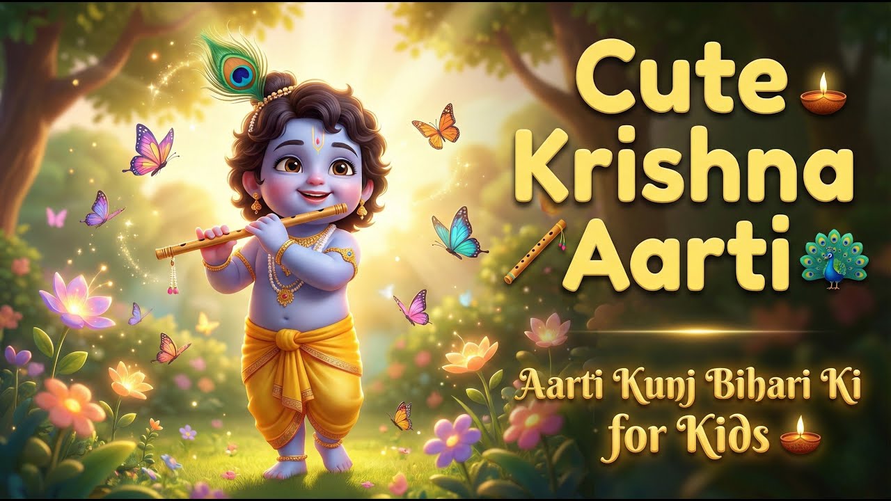 Cute Krishna Aarti for Kids | Bal Krishna Bhajan 🦚