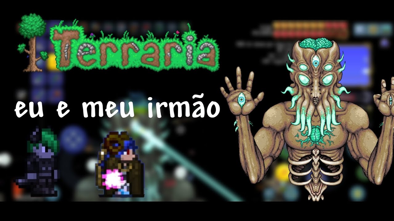 Eu e meu irmão derrotando o moon lord em terraria mobile 