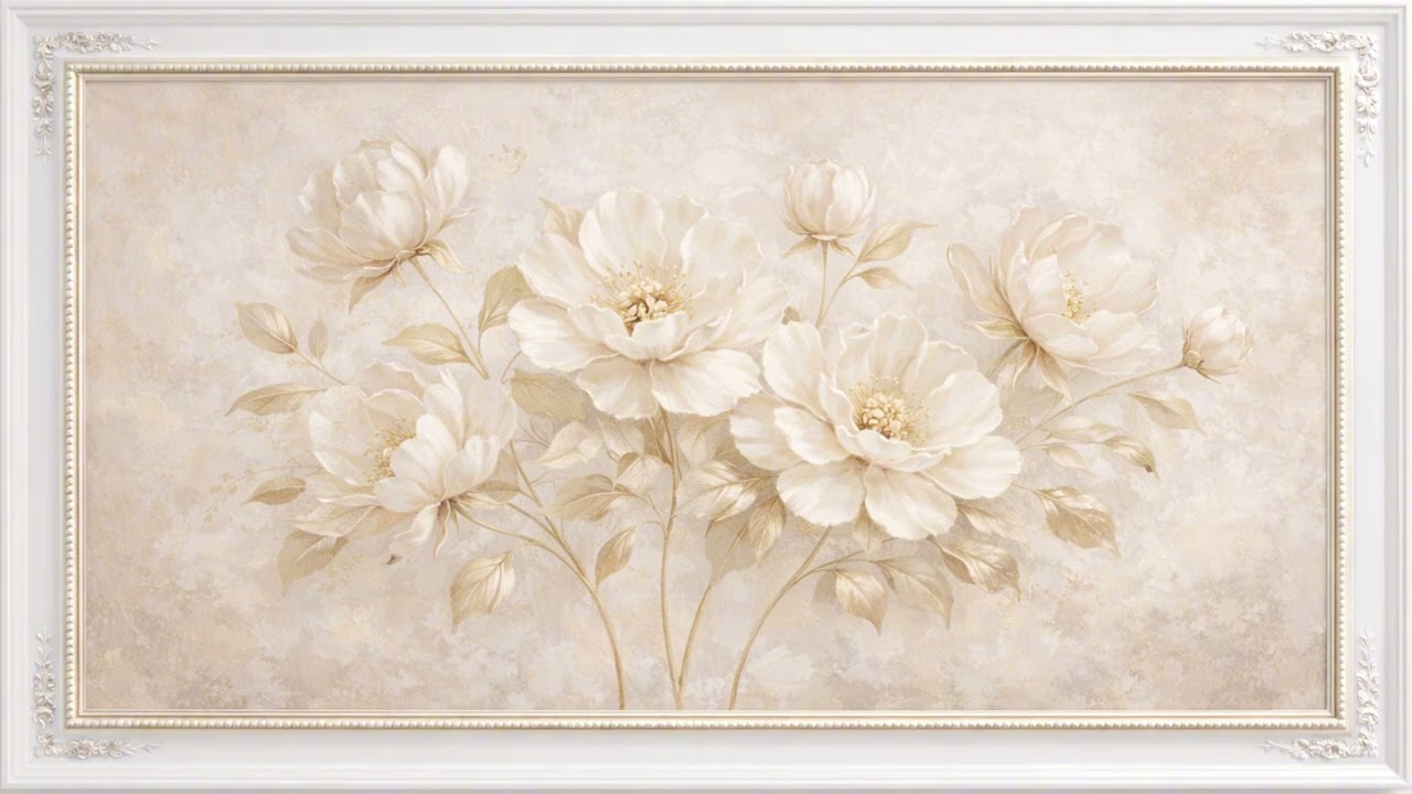 Neutral Cream Floral Wall Art | Elegant Luxury Home Decor | 4K Idle TV Background