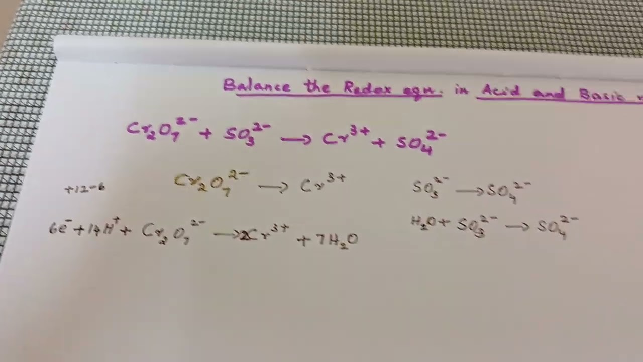 Cr2O7 2- +SO3 2-  giving  Cr3+ + SO4 2- Balance the redox eqn,  in acidic and basic medium. 