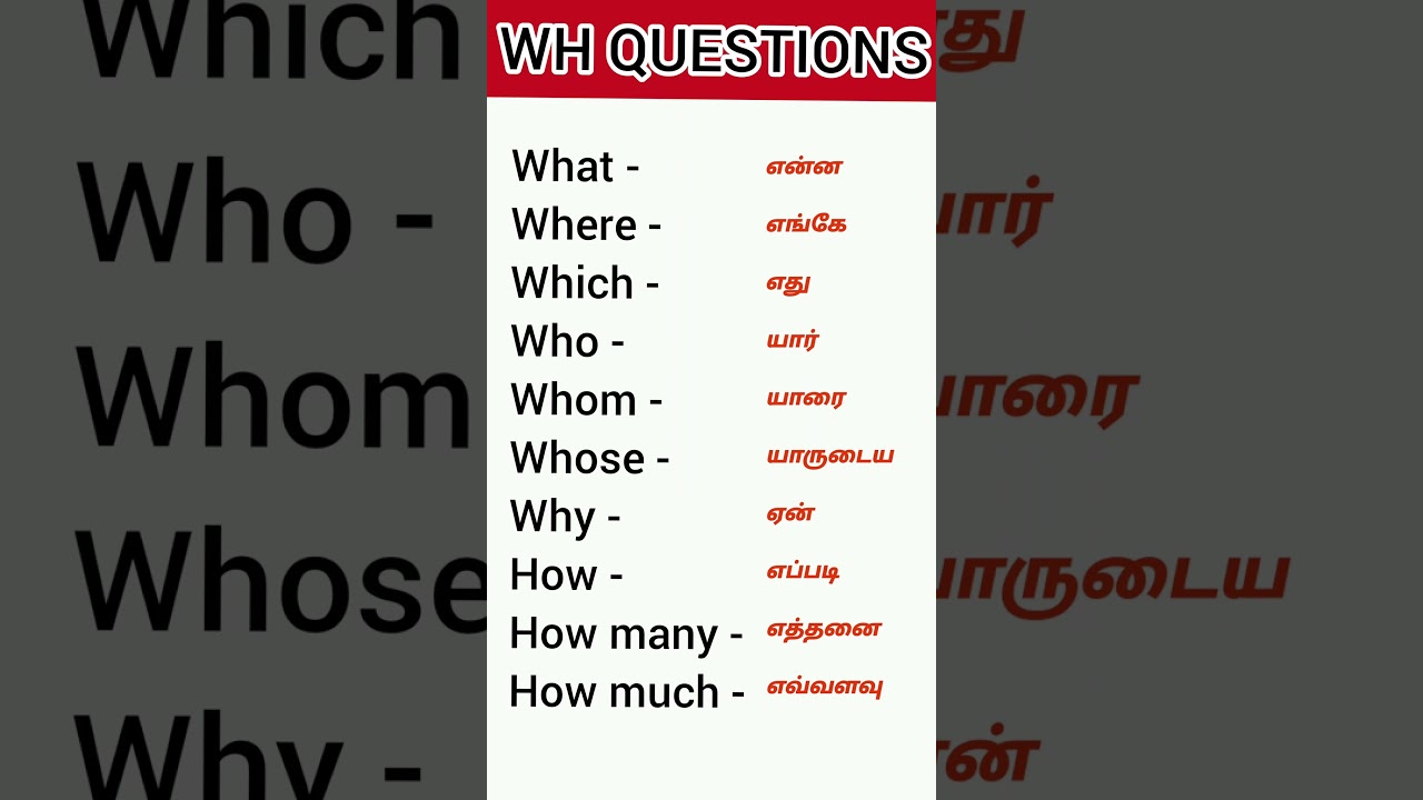 WH Questions words in English with Tamil meaning | spoken English | Trending #shortsfeed #trending