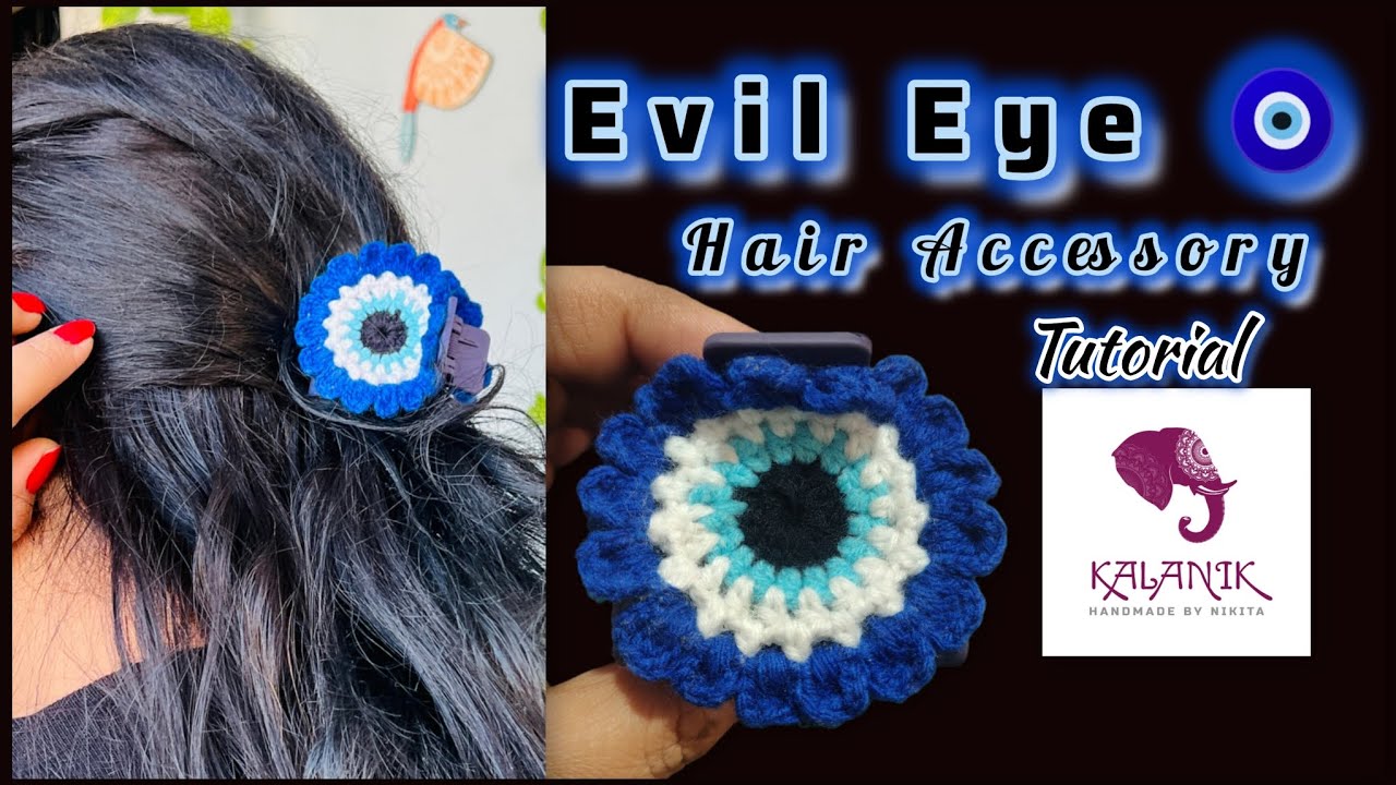 How to Make Evil Eye Crochet Hair Accessory - Crochet Evil Eye #evileye #crochet #crochetevileye