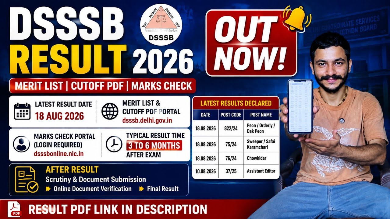 DSSSB Result 2026 OUT 🔥| Peon, Sweeper, Chowkidar & Assistant Editor Result | Merit List, Cutoff PDF