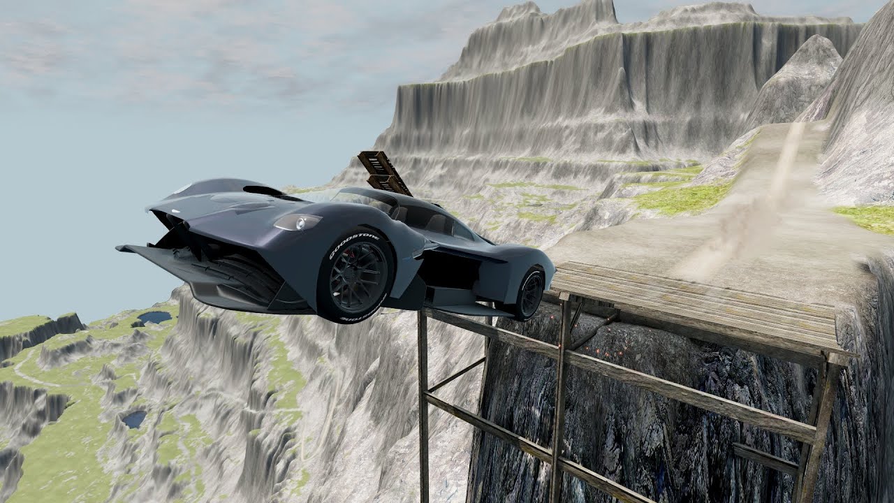 BeamNG drive Cars Jump of a cliff! Crashing cars. Video For Background.
