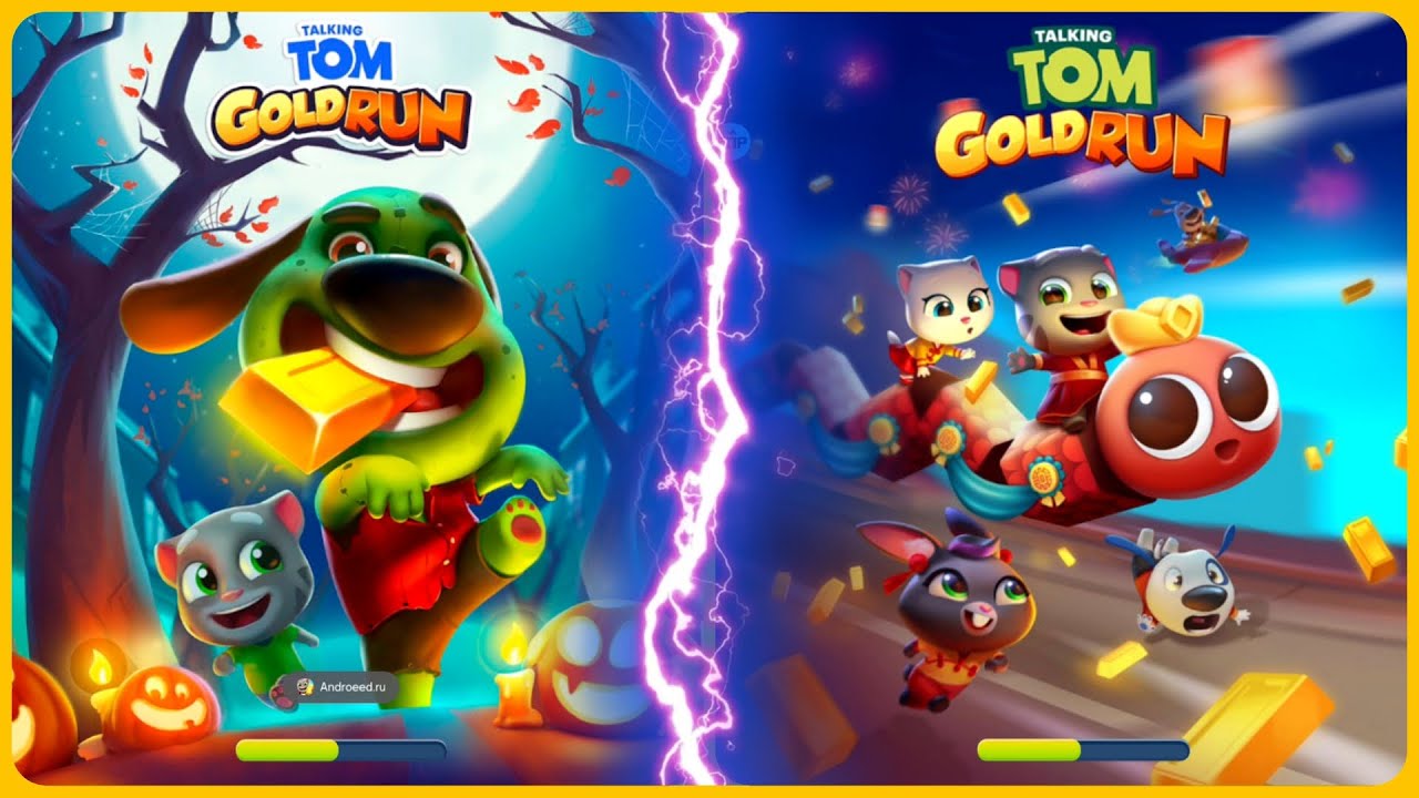 Talking Tom Gold Run Zombie Update vs New Year Update - Stone Age Hank vs Super Tom