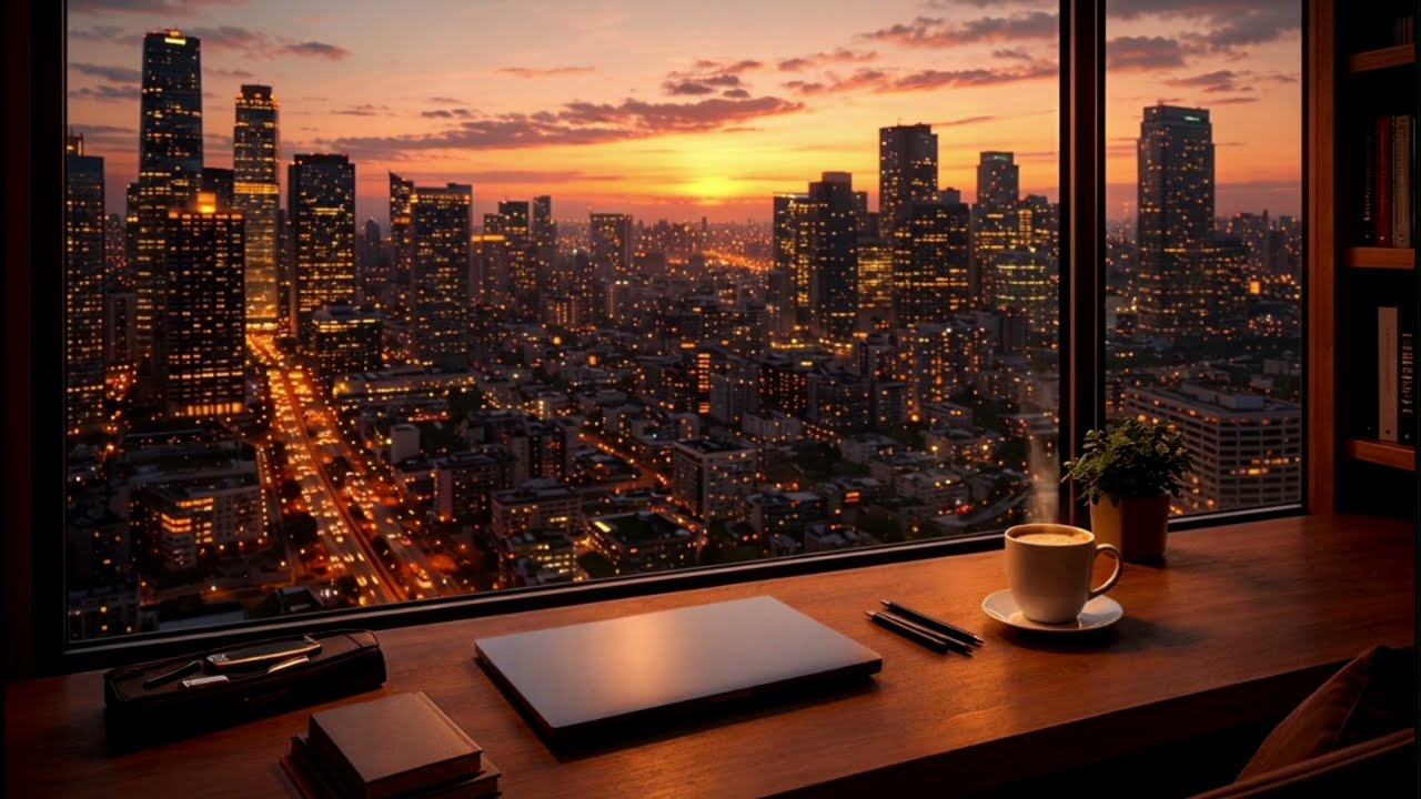New York Coffee Jazz ☕🗽🌆 | Cozy Sunset City Ambience for Focus & Relaxation 🌇 | Studying & Working 💻