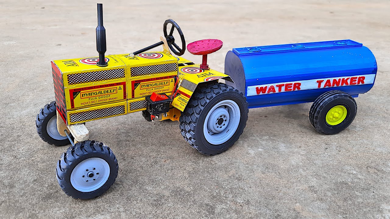 How to Make Matchbox Water Tank Tractor 🚜 Trolley - DIY Tractor Science Project