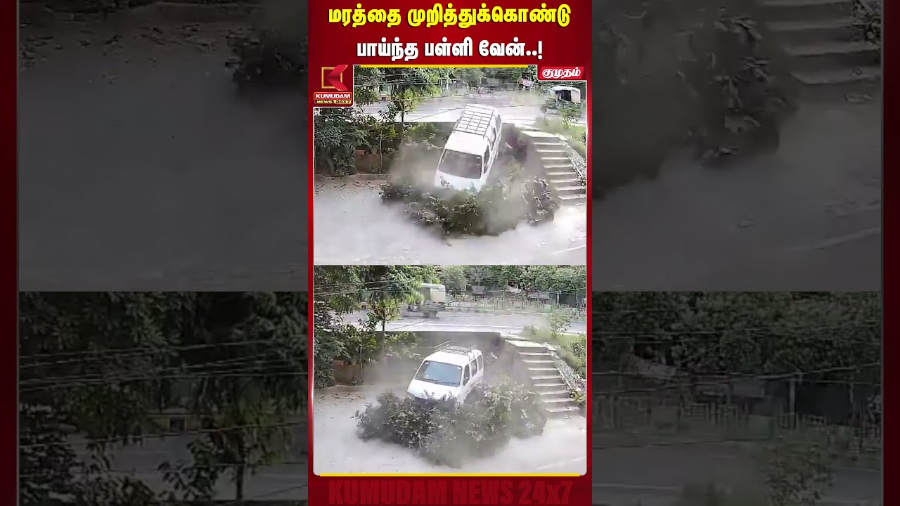 மரத்தை முறித்துக்கொண்டு பாய்ந்த பள்ளி வேன்..! | School Van | Kumudam News