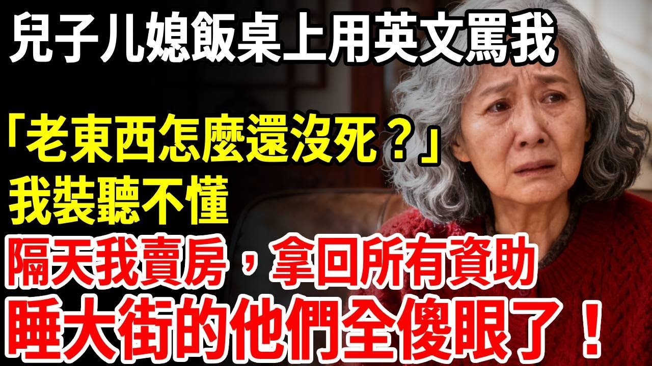 兒子儿媳飯桌上用英文罵我：「這老東西怎麼還沒死？」我裝聽不懂，隔天我賣房子收回所有資助，睡大街的他們全傻眼了！ #老人頻道 #老年健康 #為人處世 #老年生活 #老人社