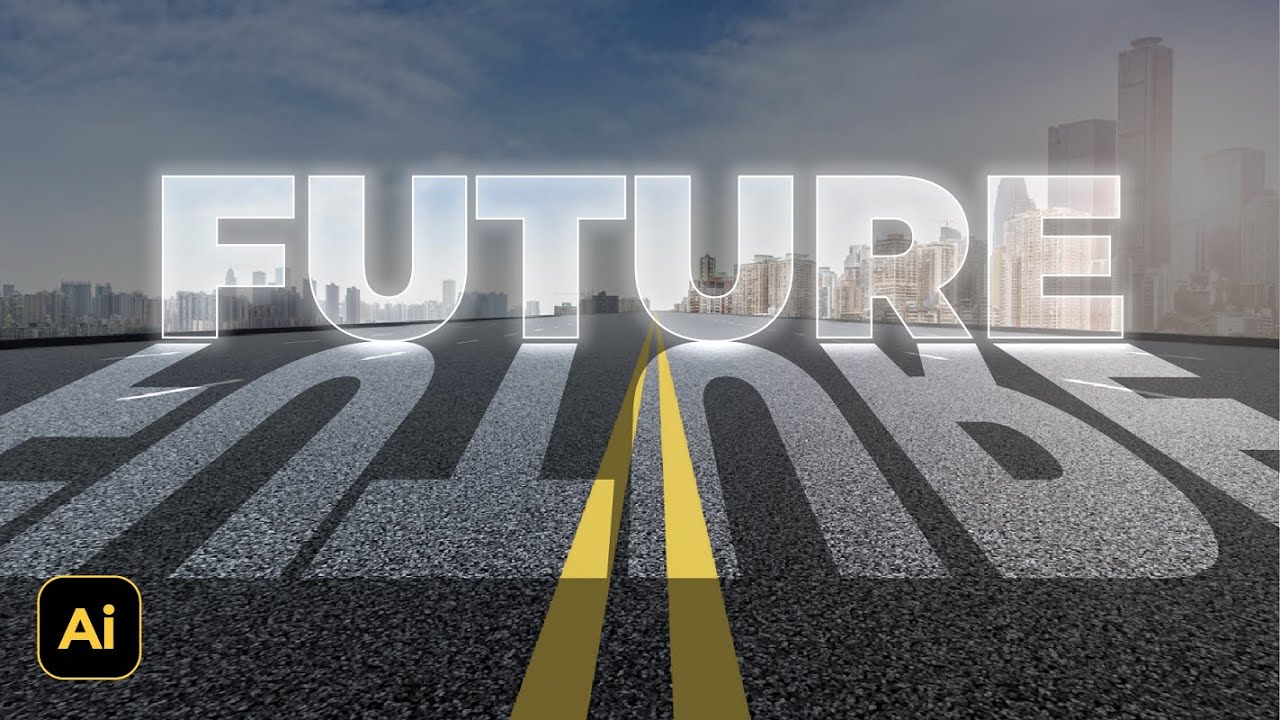 Create Glowing Outline Text Effect with Perspective Shadow | Adobe Illustrator Tutorials