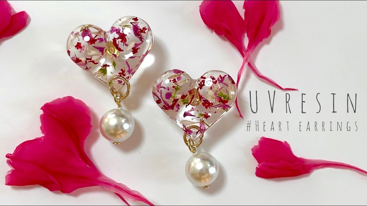 【UVレジン】♡モールドなし❓❗️でぷっくりハートが出来ちゃう裏技😍✨UV resin-DIY Cute heart earrings