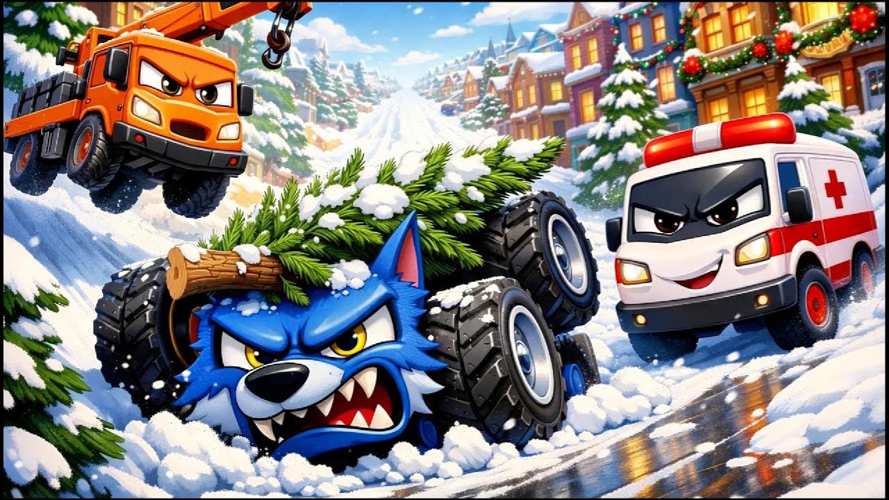 Frozen Mayhem❄️😱Wolf Monster Truck Out of Control—Crane & Ambulance Stay Close| Vehicles Compilation