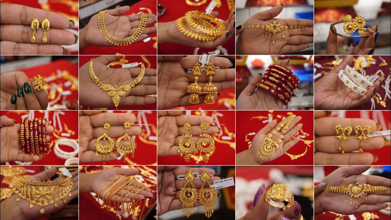 Light weight gold jewellery collection/daily wear gold jewellery design/necklace/earrings/chokar/