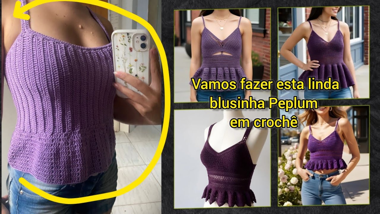 Blusa peplum lilás em crochê