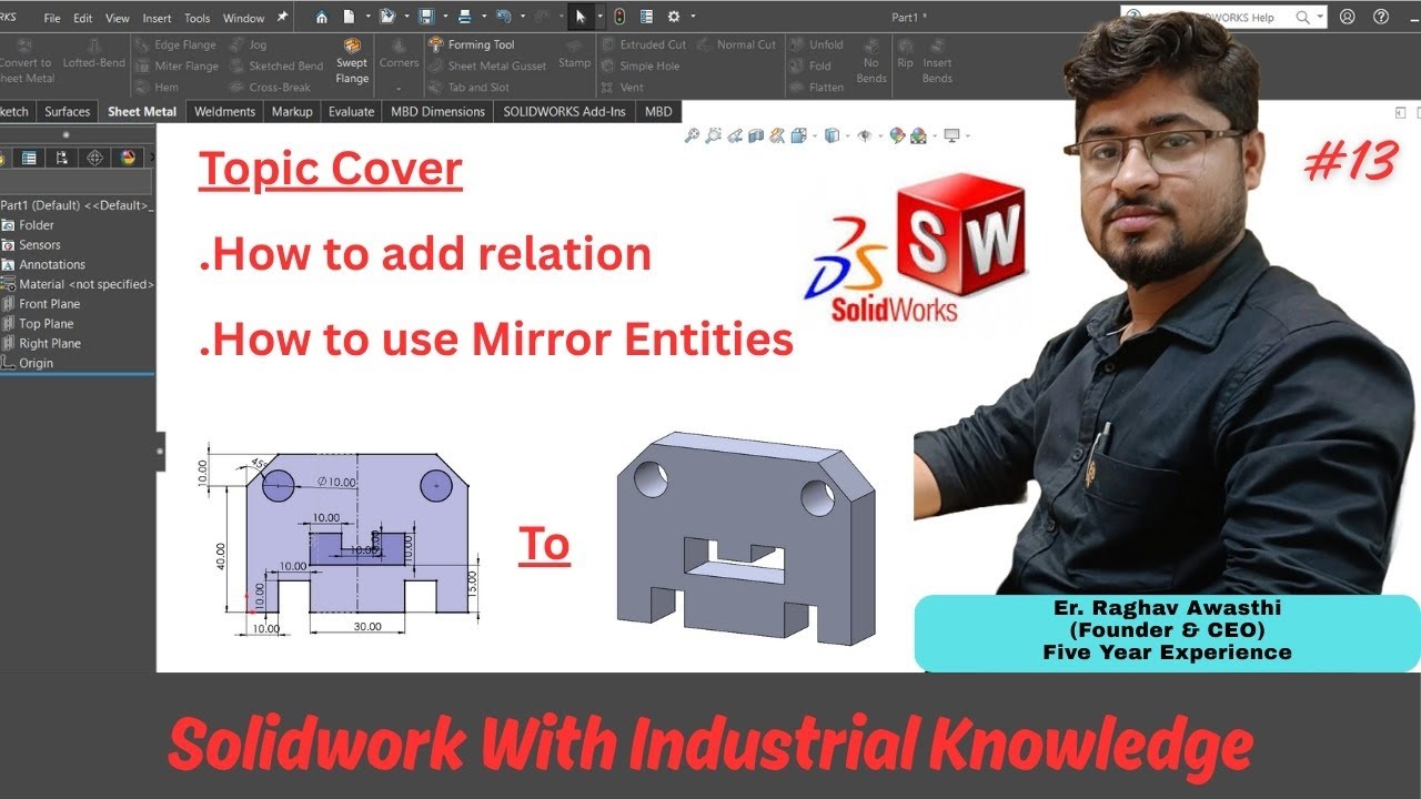 How to Use Mirror Entities| How to use relation| Solidwork for mechanical| Beginners to use| 13